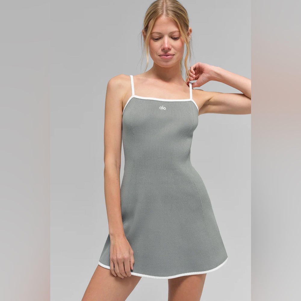 ALO Yoga Ribbed Sweater Knit high line Dress in Gray xxs